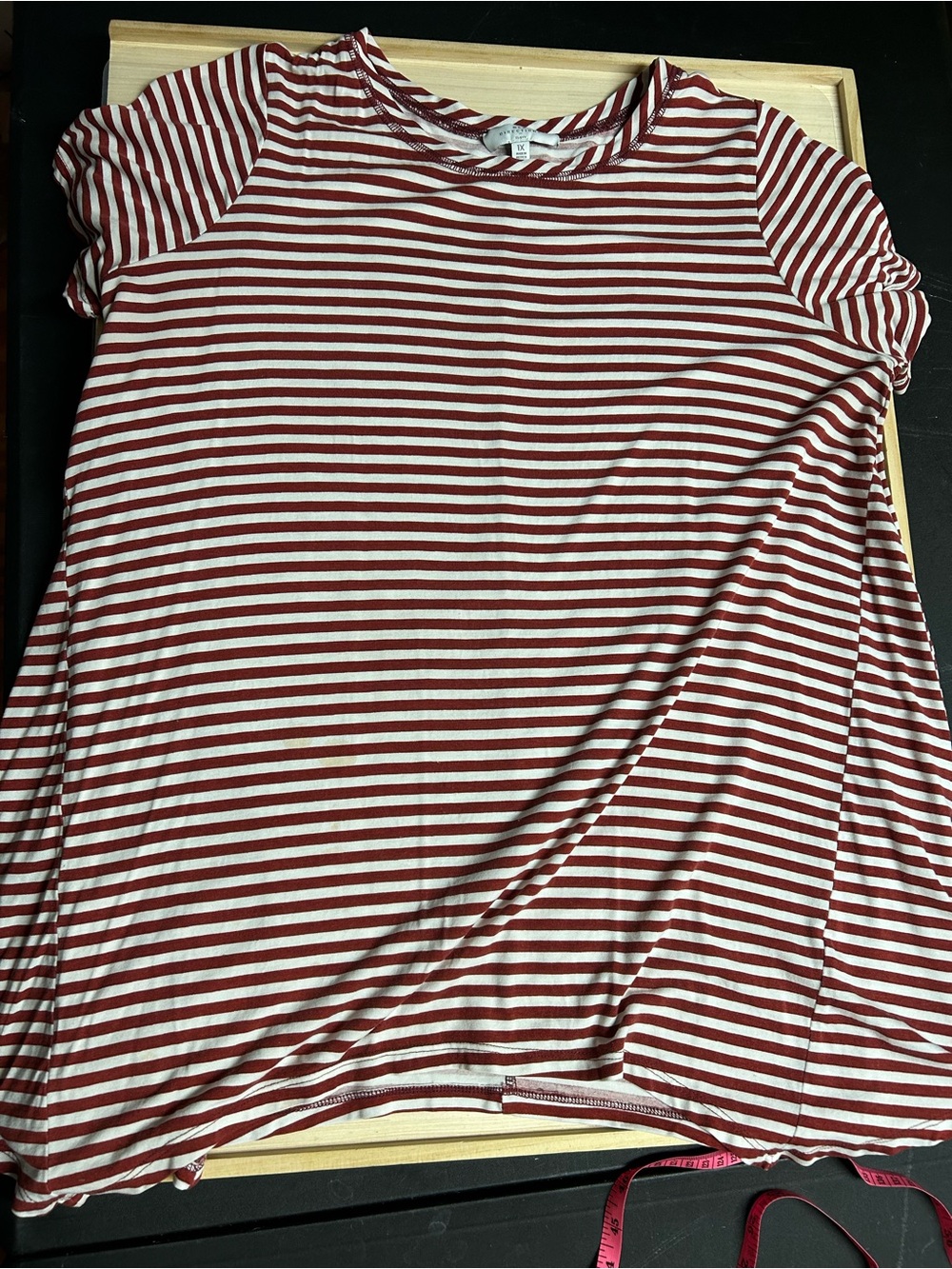 New Directions Curvy 1X Red & White Striped Short Sleeve Tunic Top